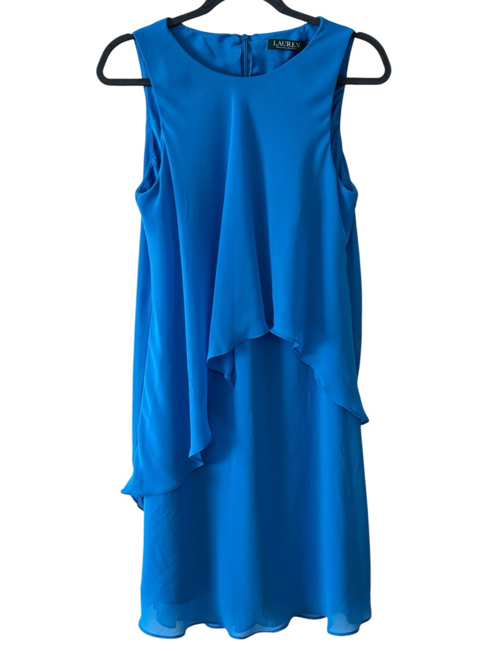 Lauren by Ralph Lauren Bright Blue Sleeveless Chiffon Layer Dress Size 12 Petite